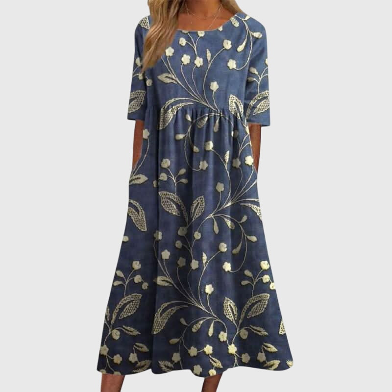 Classic Floral Midi Dress for Women - VibreMode