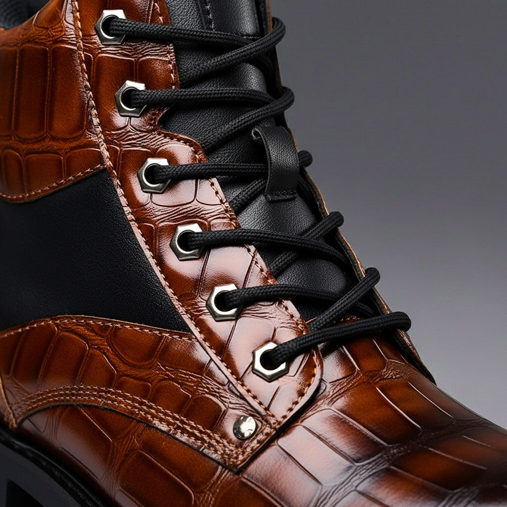 Luxury Stamped Leather Ankle Boots