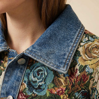 Beautiful Flower Embroidered Jeans Jacket