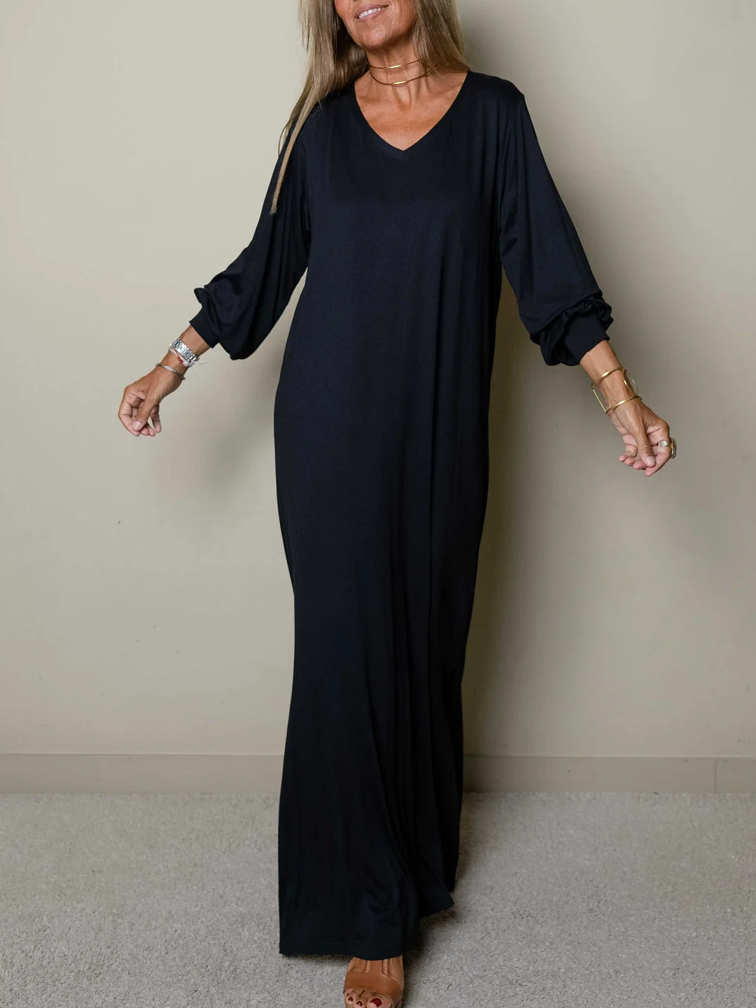 Relaxed Fit V-neck Long Dress