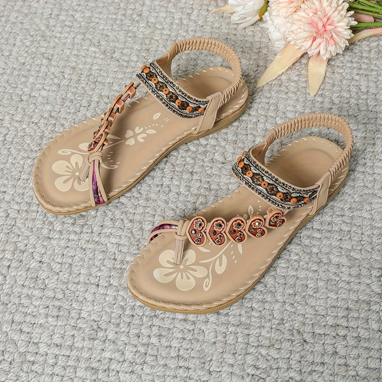 Chic Ladies Beaded Flat Sandals