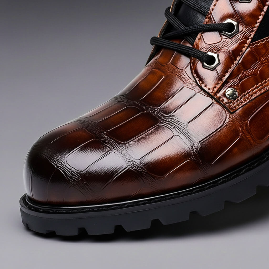 Luxury Stamped Leather Ankle Boots