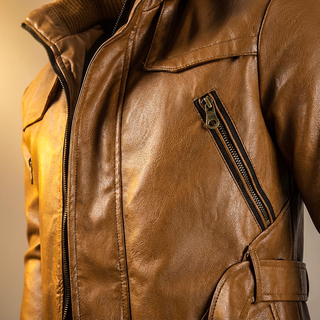 Classic Biker Leather Hoodie Jacket