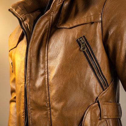 Classic Biker Leather Hoodie Jacket