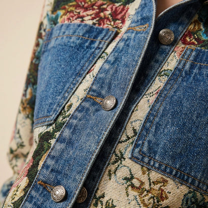 Beautiful Flower Embroidered Jeans Jacket