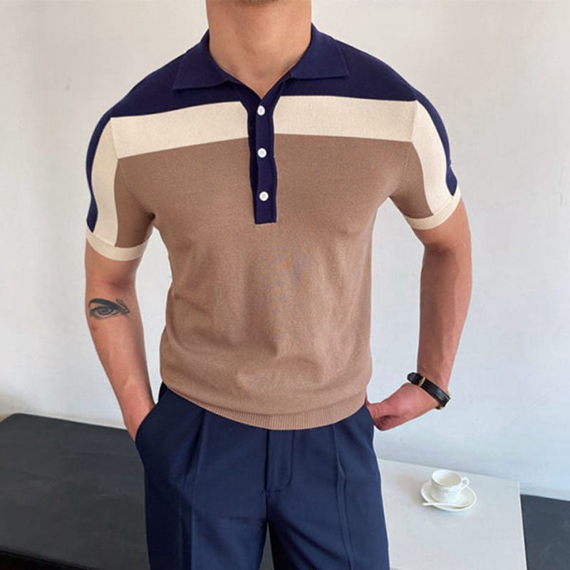 Men's Short Sleeve Polo Shirt Color Block Cotton - VibreMode