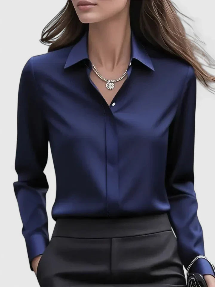 Classy Ladies Button Front Blouse with Hidden Buttons - VibreMode