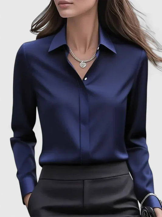 Classy Ladies Button Front Blouse with Hidden Buttons - VibreMode