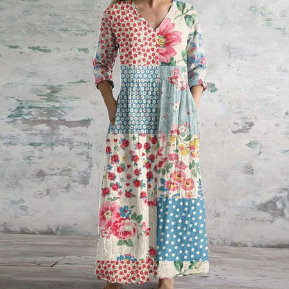Women's Maxi Dress Patchwork Panels - VibreMode