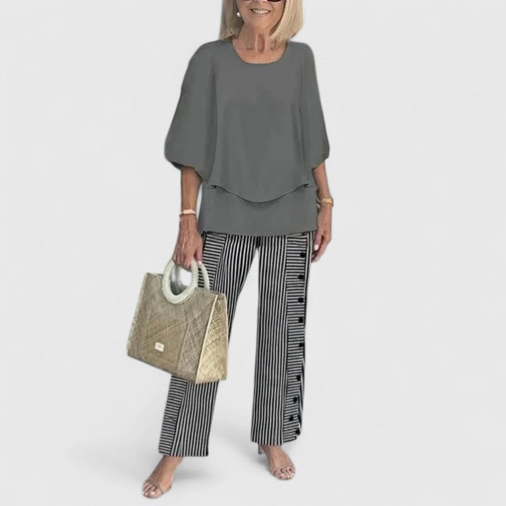 Relaxed Floral Print Blouse and Loose Fit Pants Set