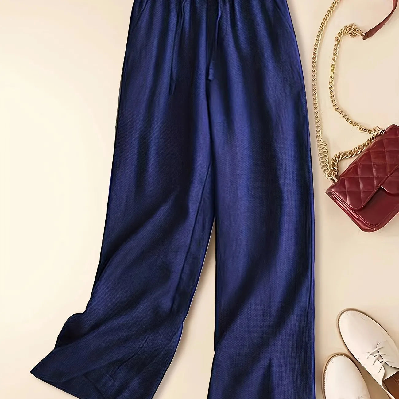 Women's Wide Leg Drawstring Pants Elastic Waist Side Pockets