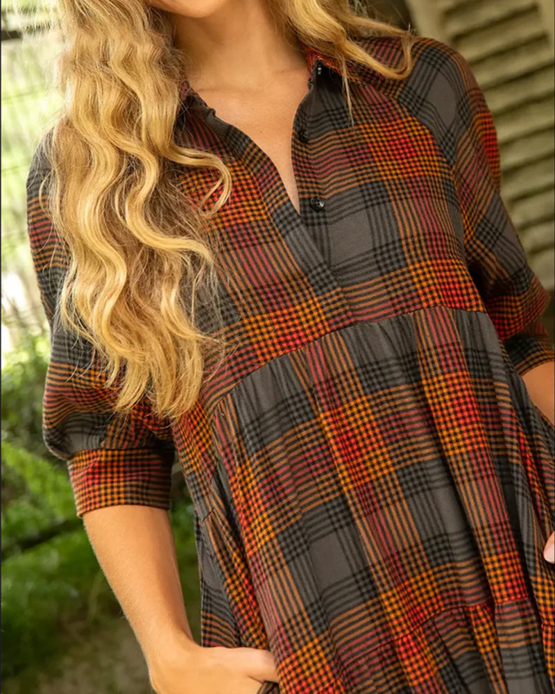 Classic Plaid Short Sleeve Dress