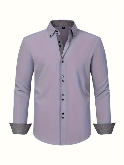Men's Long Sleeve Button Down Shirt Contrast Trim