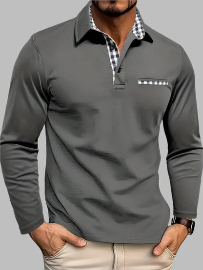 Men's Long-Sleeve Polo Shirt Cotton Classic White - VibreMode
