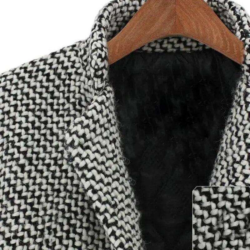 Women's Houndstooth Winter Coat Wool Button Front Black