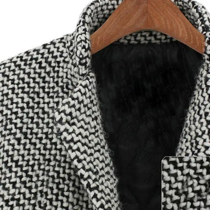 Women's Houndstooth Winter Coat Wool Button Front Black