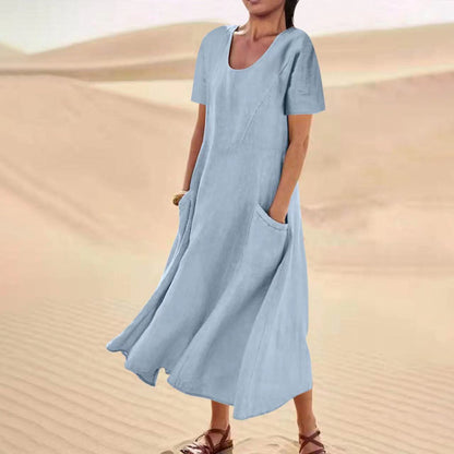 Simple Linen V Neck Summer Dress for Women