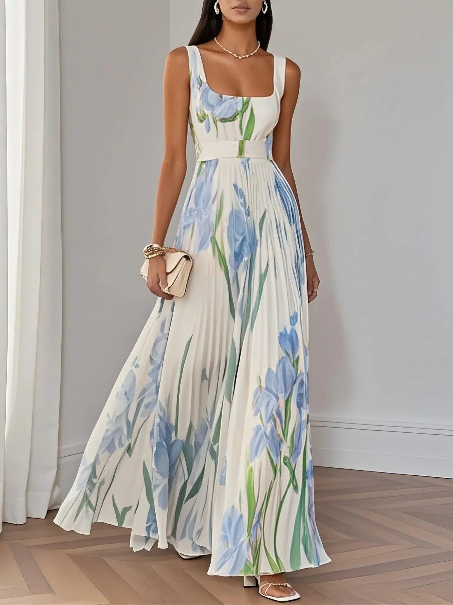 Elegant Flowy Floral Long Dress