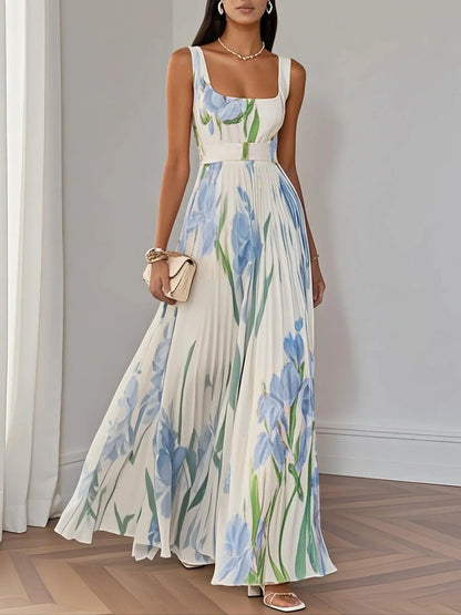 Elegant Sleeveless Floral Flowy Maxi Dress