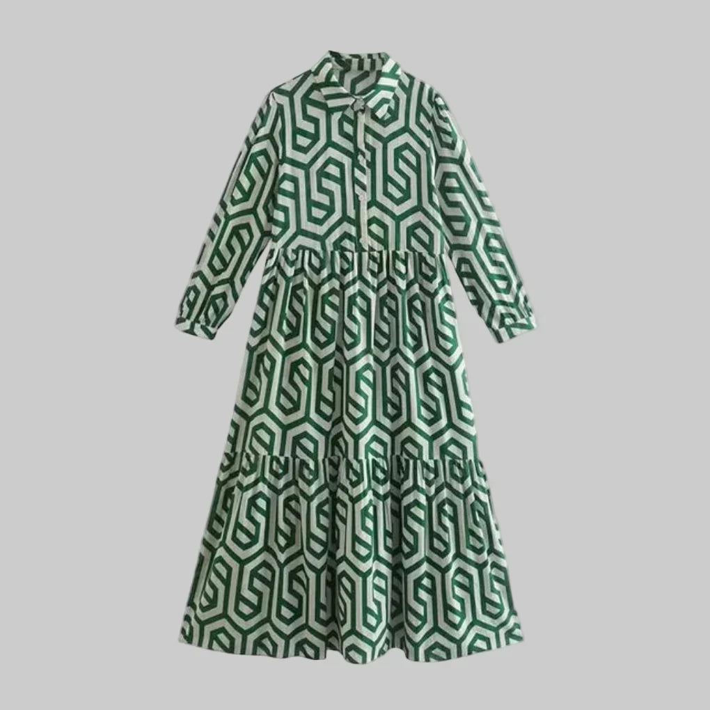 Women's Geometric Long Sleeve Dress - VibreMode