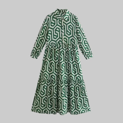 Women's Geometric Long Sleeve Dress - VibreMode