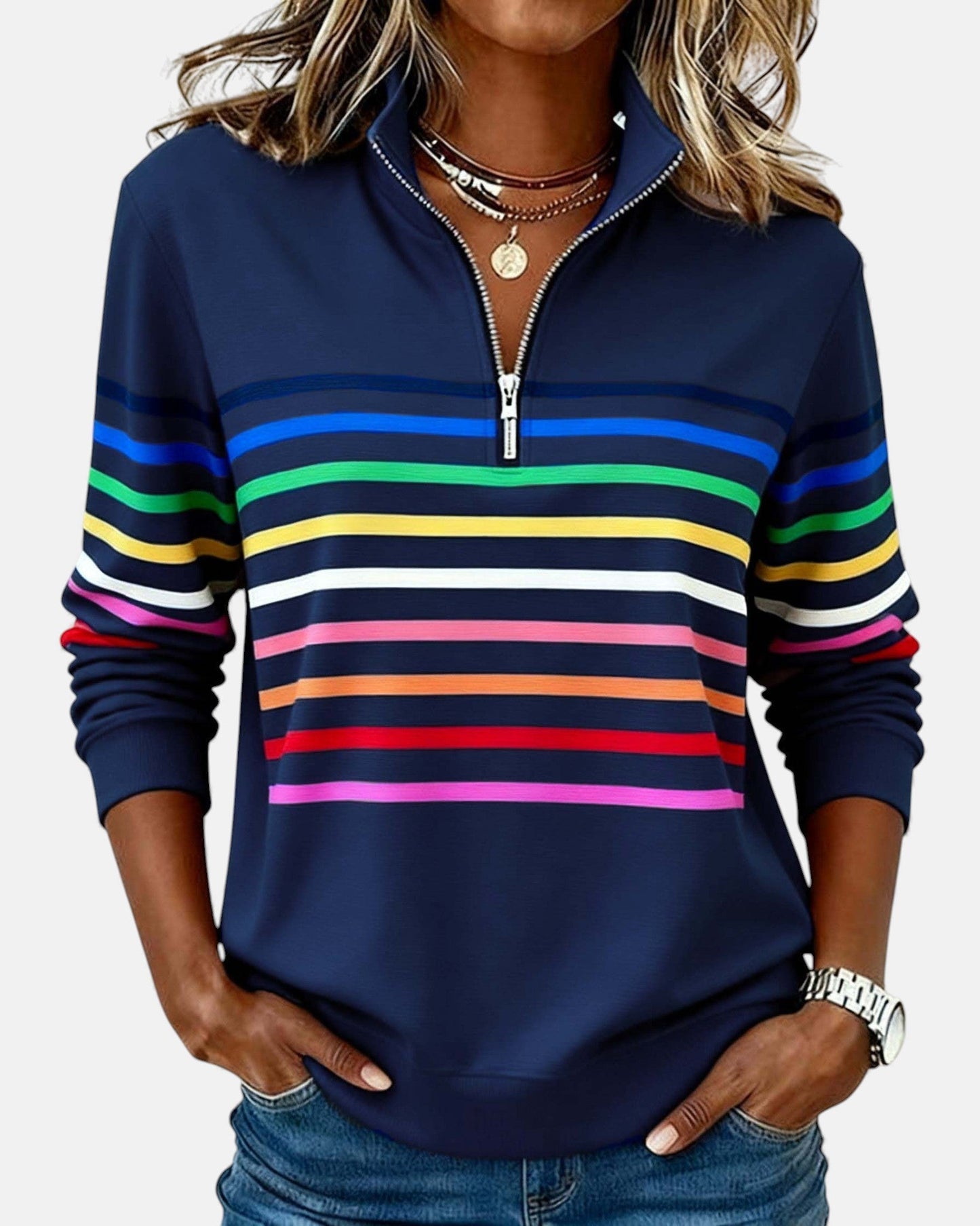 Rainbow Striped Zip Sweatshirt