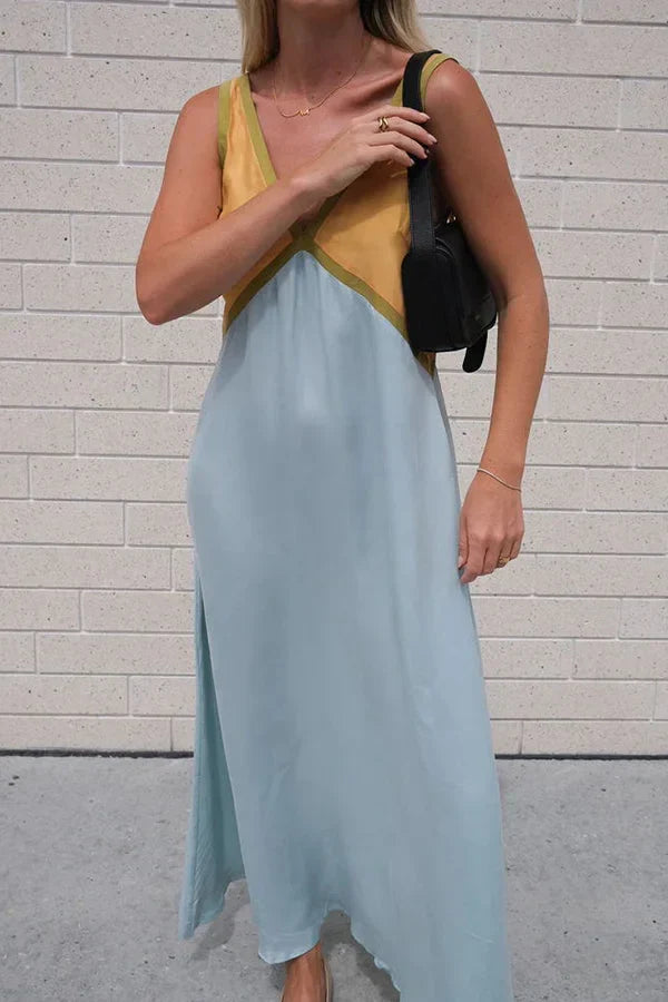 Women's V-Neck Colorblock Dress