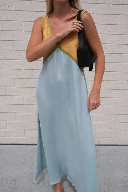 Women's V-Neck Colorblock Dress
