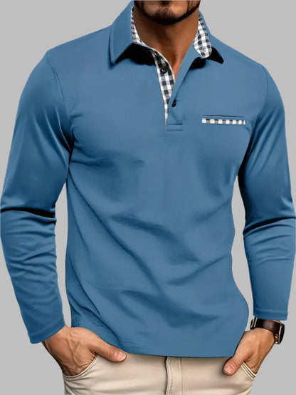 Men's Long-Sleeve Polo Shirt Cotton Classic White