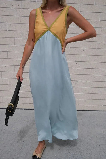 Women's V-Neck Colorblock Dress