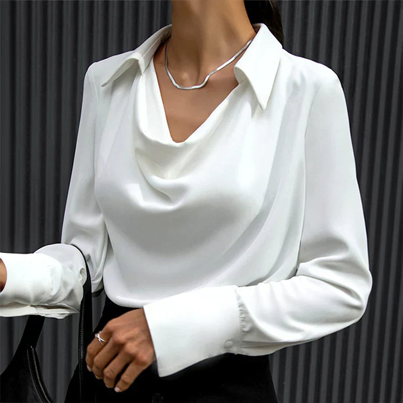 Elegant Women's V Neck Long Sleeve Silk Blouse