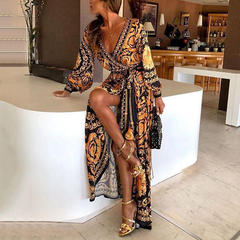 Women's Long Sleeve Maxi Wrap Dress - VibreMode