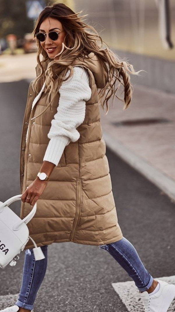 Women's Sleeveless Zip Coat Knee Length