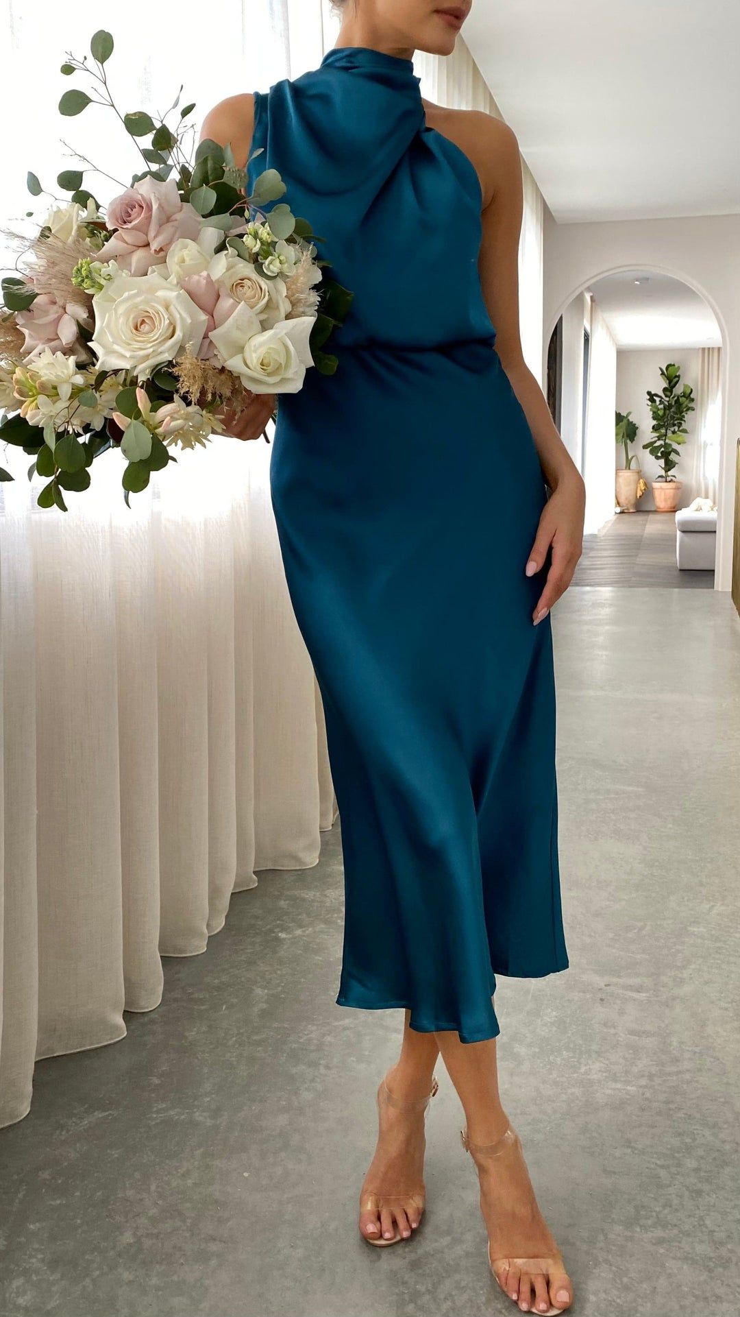 Women's Midi Dress High Neck Draping