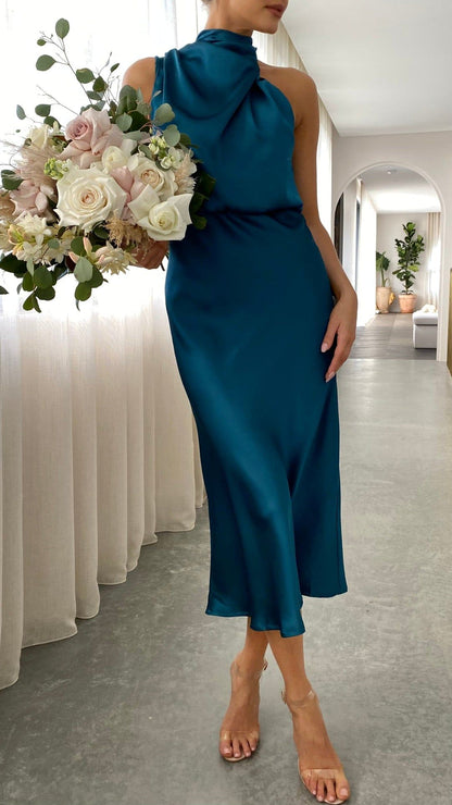 Women's Midi Dress High Neck Draping
