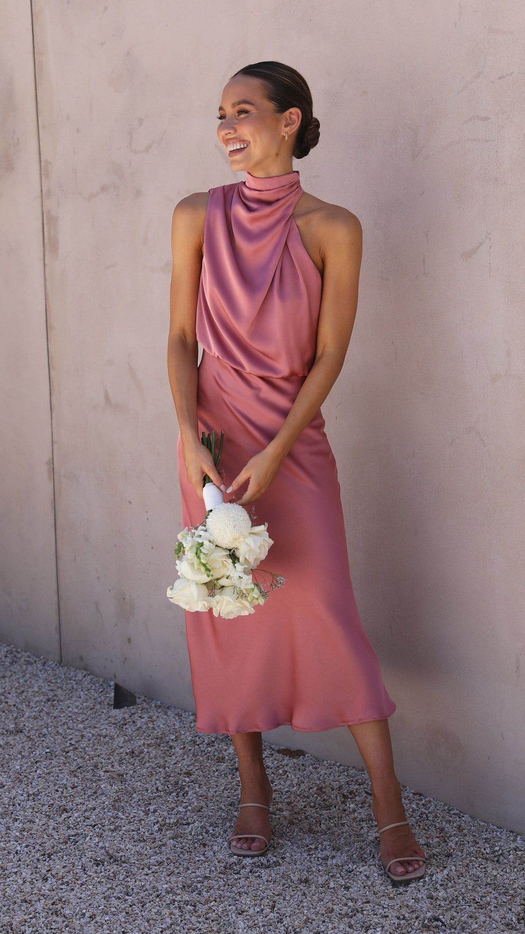 Women's Midi Dress High Neck Draping
