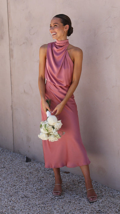 Women's Midi Dress High Neck Draping