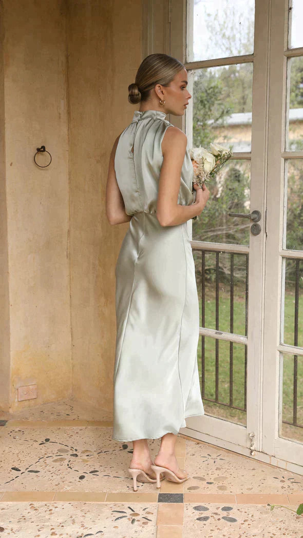 Women's Midi Dress High Neck Draping