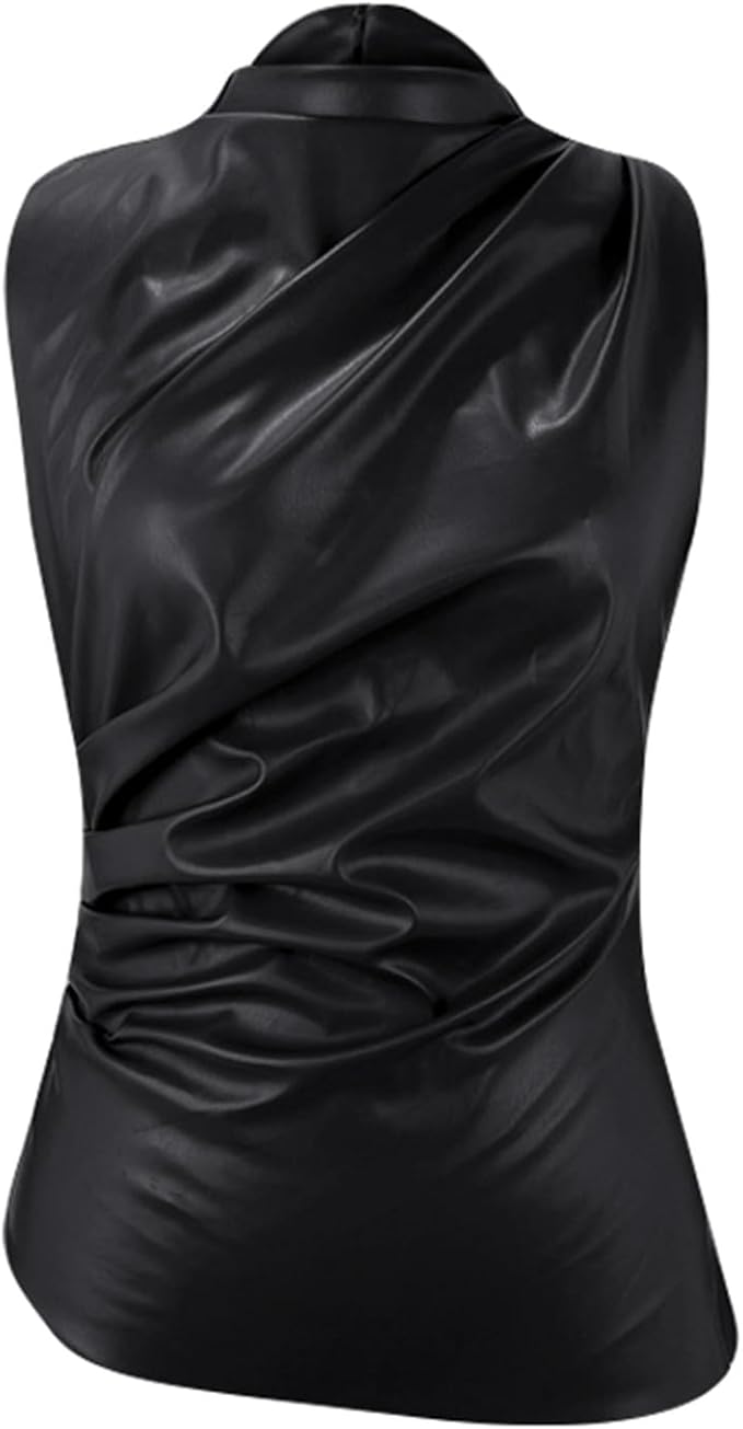 Women's Sleeveless Blouse Stand Collar Side Gathered
