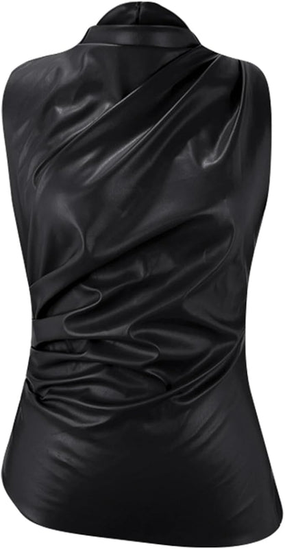 Women's Sleeveless Blouse Stand Collar Side Gathered
