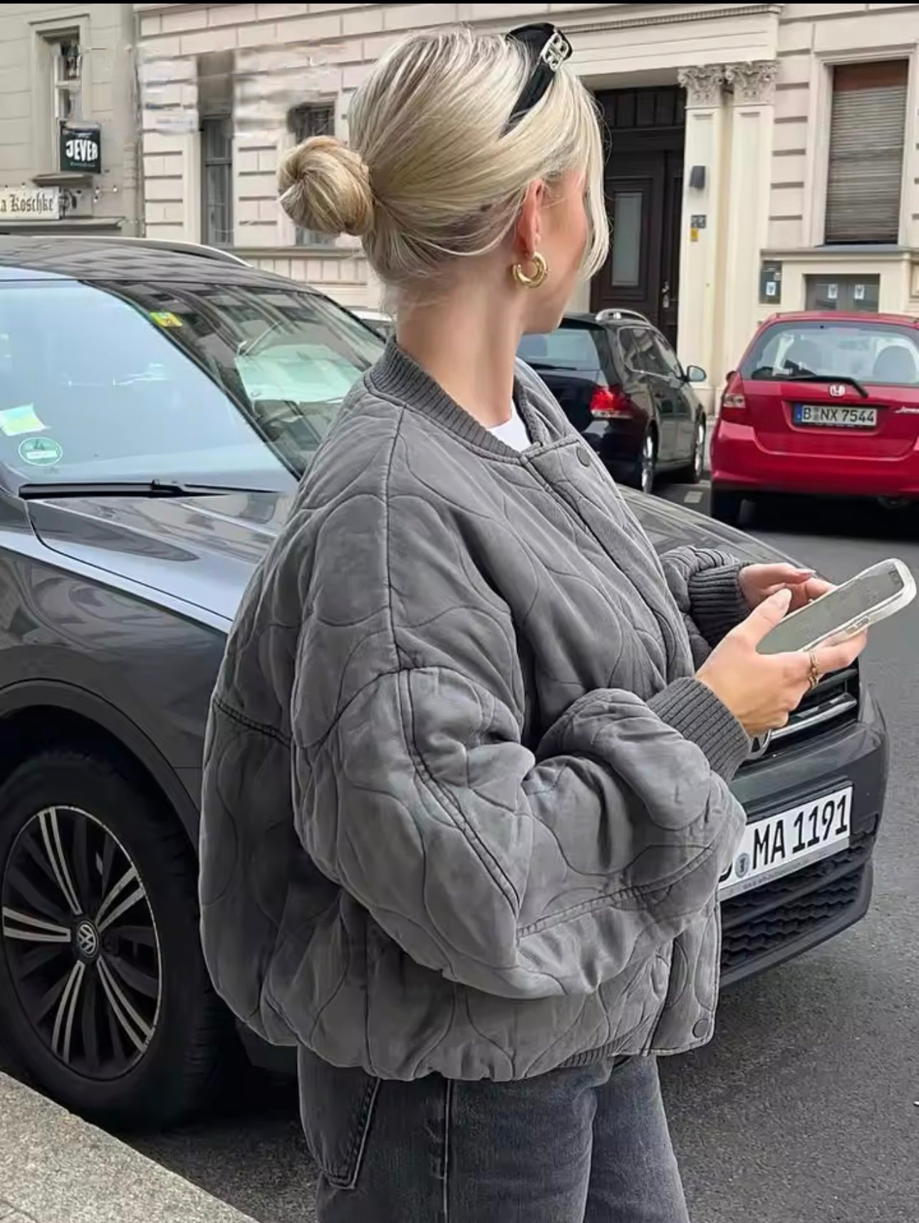 Women's Diamond Quilted Bomber Jacket Zip Closure