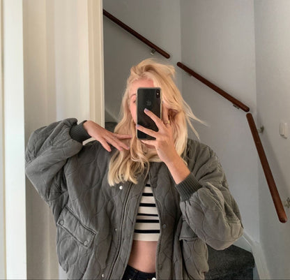 Women's Diamond Quilted Bomber Jacket Zip Closure