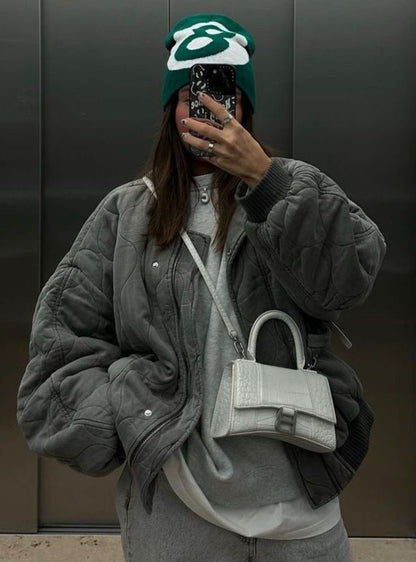 Women's Diamond Quilted Bomber Jacket Zip Closure
