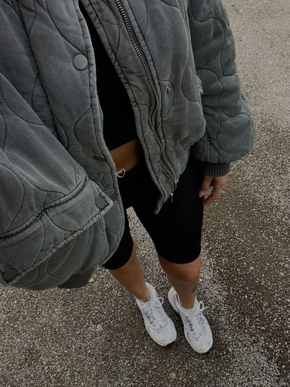 Women's Diamond Quilted Bomber Jacket Zip Closure