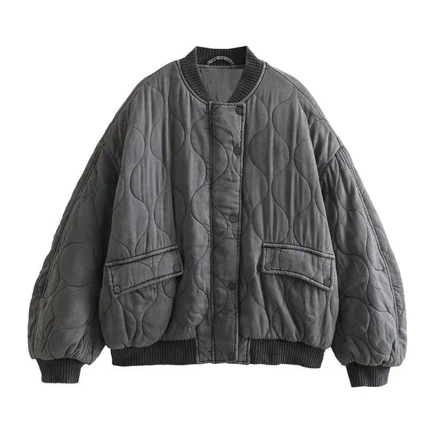 Women's Diamond Quilted Bomber Jacket Zip Closure