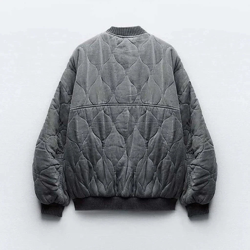 Women's Diamond Quilted Bomber Jacket Zip Closure
