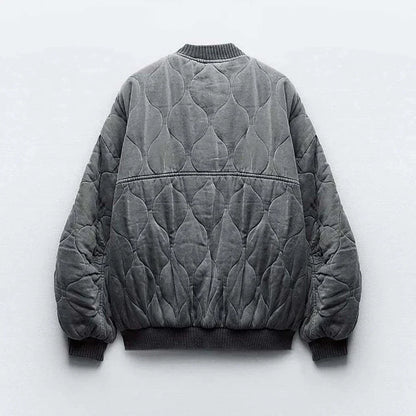 Women's Diamond Quilted Bomber Jacket Zip Closure