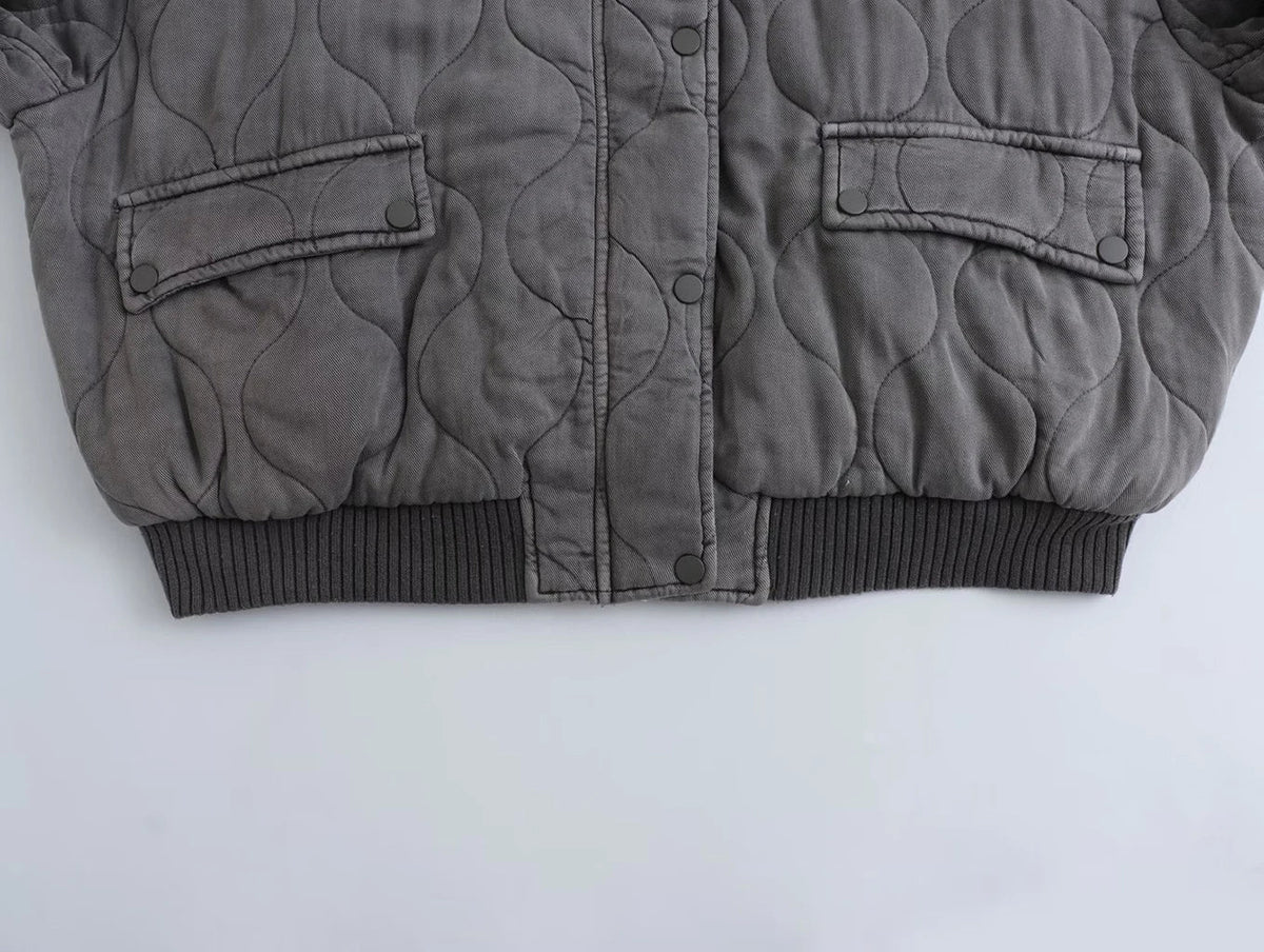 Women's Diamond Quilted Bomber Jacket Zip Closure