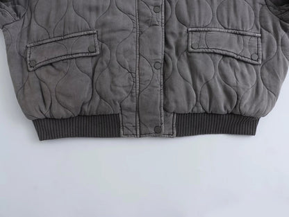 Women's Diamond Quilted Bomber Jacket Zip Closure