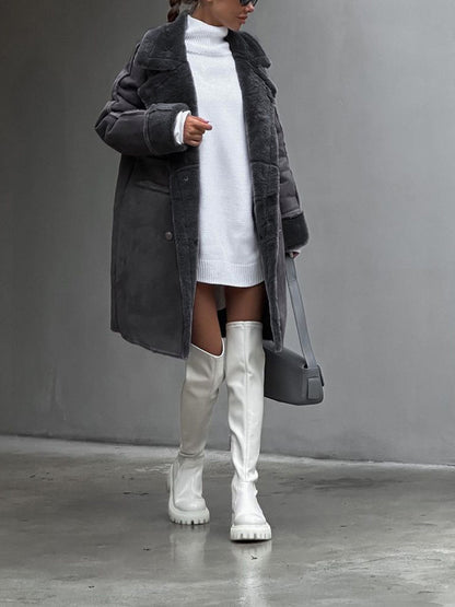 Women's Double Breasted Coat Notched Collar Wool